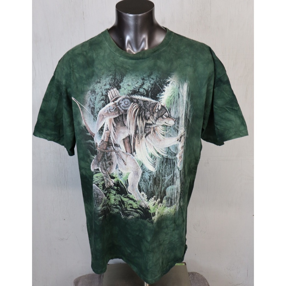 Mens The Mountain T Shirt Size 3XL USA Green Wolves‎ Wolf Native Warrior Spirit